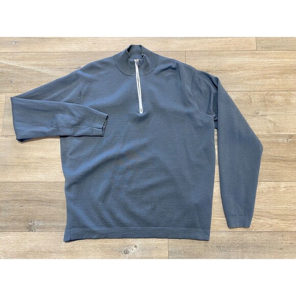 Peter Millar Warmth Mens L Merino Wool 1/4 Zip Golf Pullover Blue Gray Sweater - Picture 1 of 10